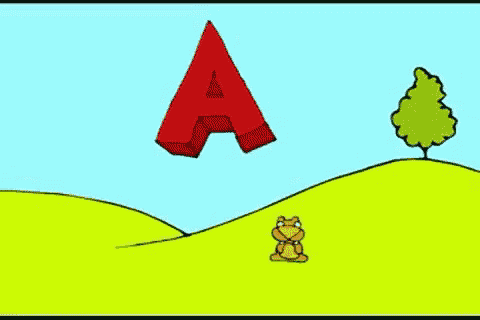 a cartoon drawing of a deer with the letter a in the background