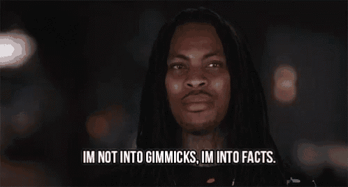 a man with dreadlocks is saying i 'm not into gimmicks , i 'm into facts