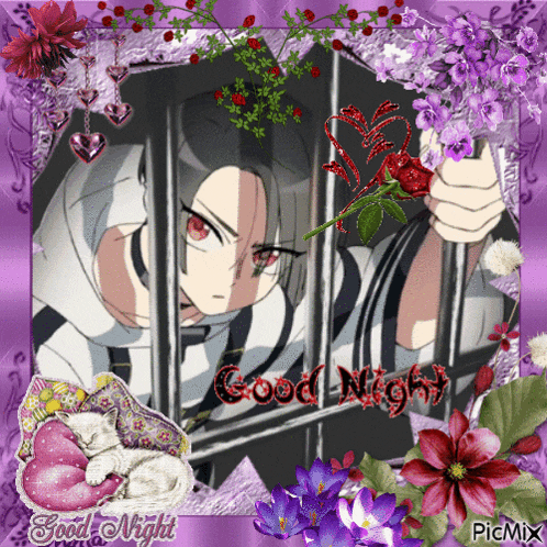 a picture of a man behind bars with the words good night written on it