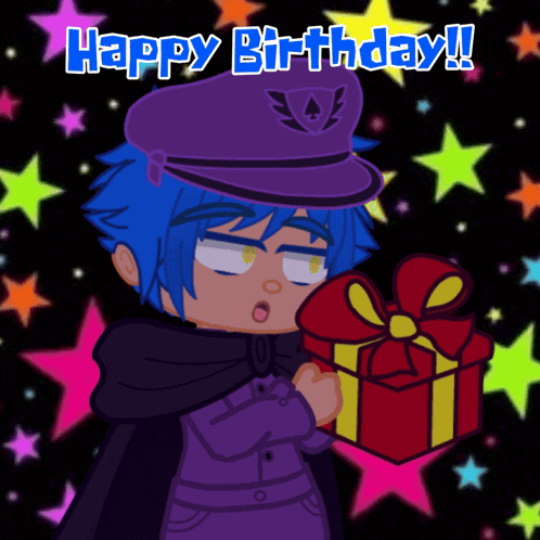 a happy birthday greeting card with a cartoon character