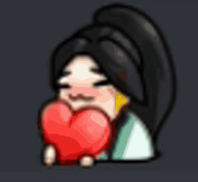 a cartoon character is holding a red heart in her hand .