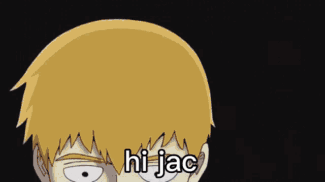 a cartoon character says hi jac in front of a black background