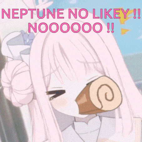 a girl drinking from a cup with the words neptune no likey nooooo