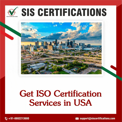 a poster for sis certifications shows an aerial view of a large city