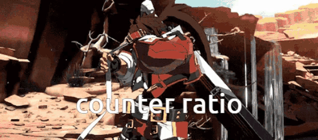 a cartoon character holding a sword and the words counter ratio