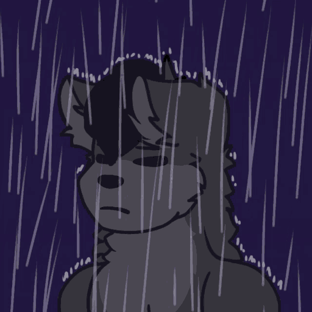 a drawing of a wolf in the rain with a dark background