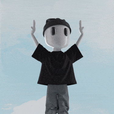a cartoon character wearing a black shirt and a black hat