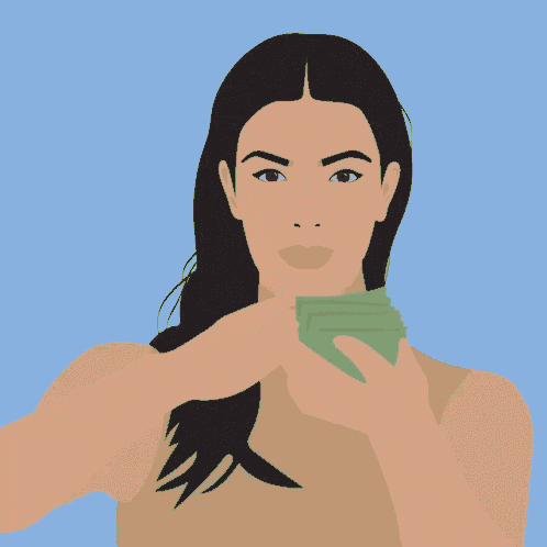 an illustration of a woman holding a bunch of money