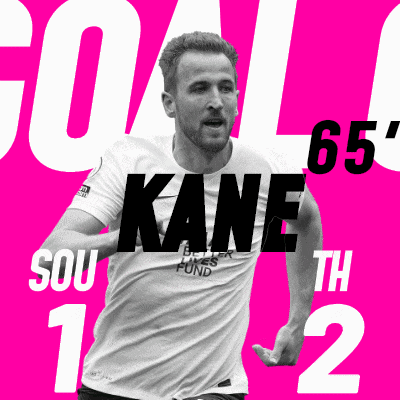 a poster for kane 's 65th goal shows him running on a pink background