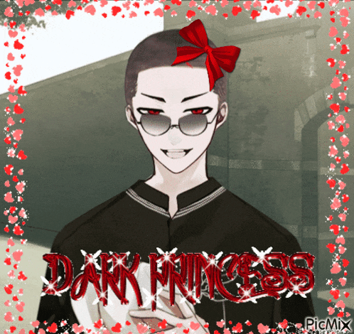 a picture of a boy with a red bow and the words dark princess on the bottom