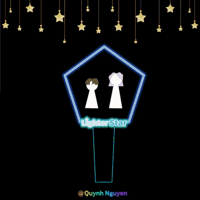 a lighter star logo is displayed on a black background with stars hanging from the ceiling