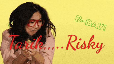 a woman wearing glasses and a pink shirt with the words " tarik risky " on the bottom right