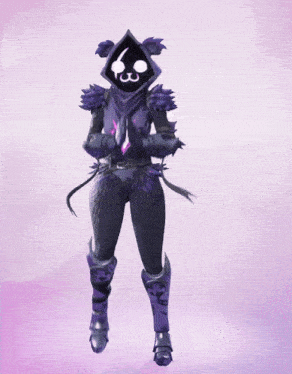 a video game character with a hood and a face that says f3 on it