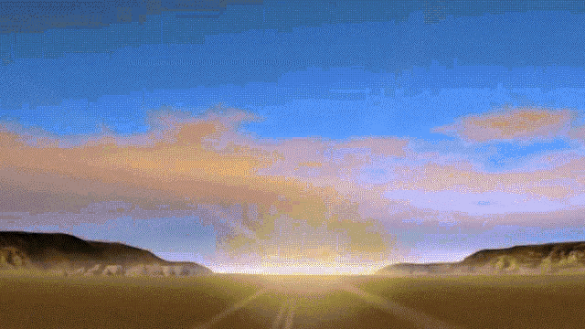 a pixel art of a road going through a desert