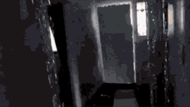 a couple of people are standing in a hallway holding a large piece of furniture .