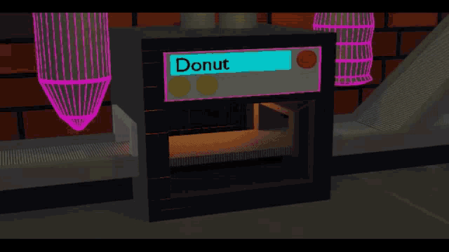a cartoon drawing of a donut machine with a sign that says donut