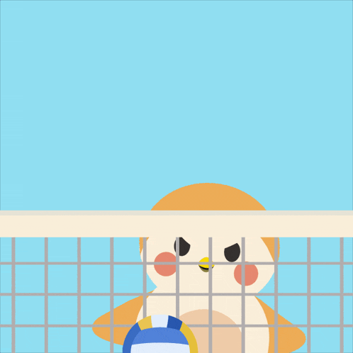 an illustration of a bird holding a volleyball
