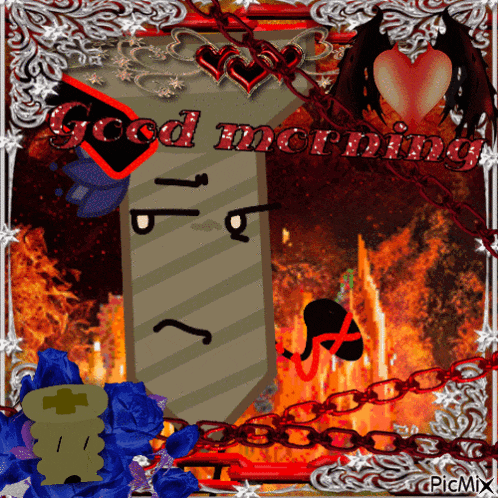 a picture that says good morning with a clock in the middle