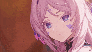 a girl with purple hair and blue eyes is looking at the camera
