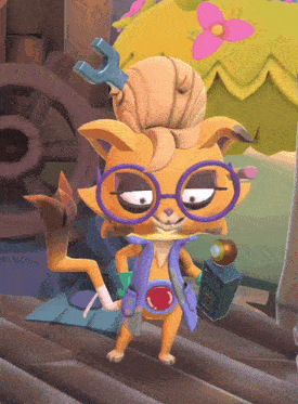 a cartoon character with glasses and a wrench on its head