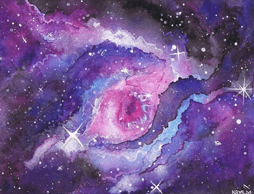 a watercolor painting of a galaxy by krys m