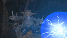 a cartoon character is holding a blue lightning bolt
