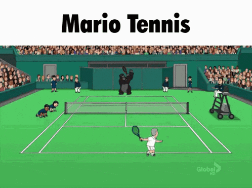 a cartoon drawing of a tennis court with the words mario tennis written above it