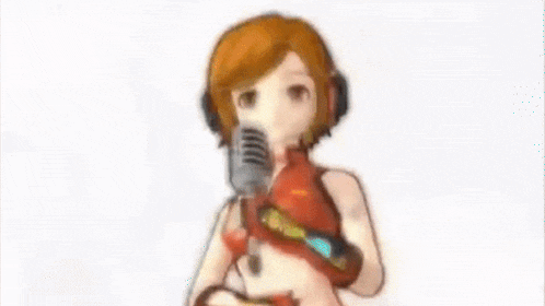 a girl is holding a microphone in her hand .