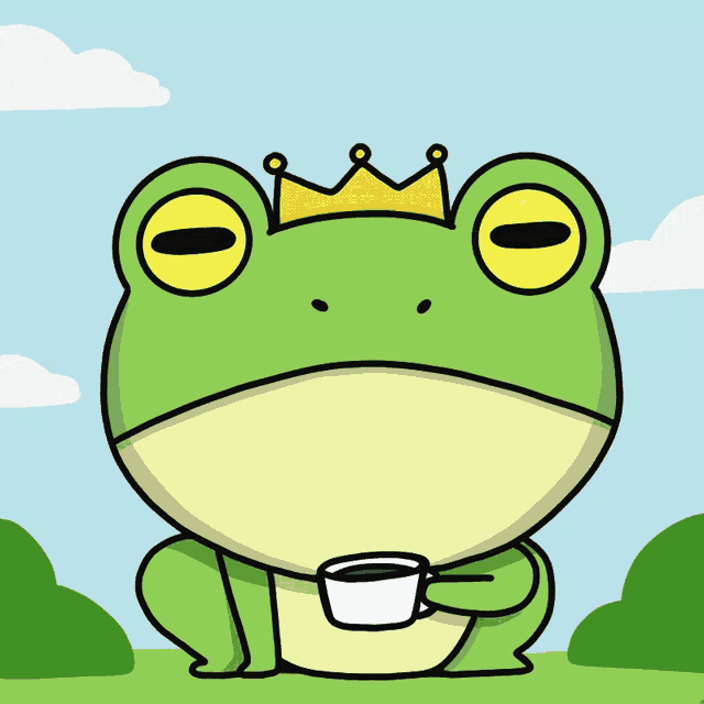 a frog with a speech bubble that says gm on top of it