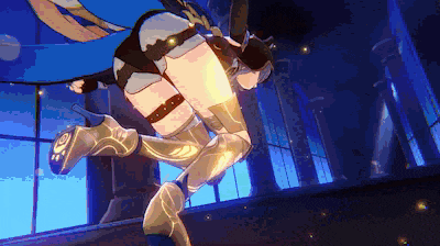 a cartoon character with a blue cape and high heels is standing in front of a window