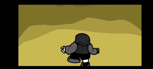 a black and white cartoon character is running in the desert .