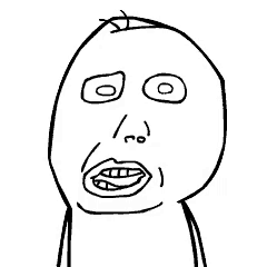 a black and white drawing of a person 's face with a big mouth and a nose ring .