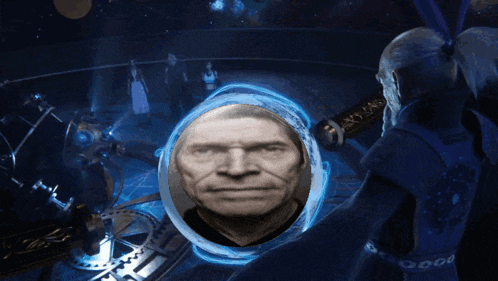 a man is looking at himself in a mirror with a woman behind him