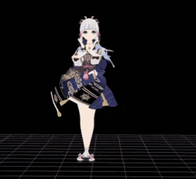 a 3d model of a girl in a blue dress is dancing