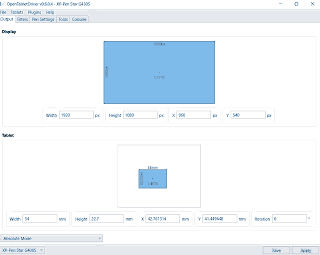 a screen shot of an opentabletdriver v6.0.4 - xp pen star g4105