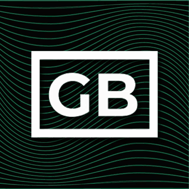 the letter gb is in a square on a black background