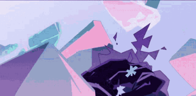 a purple and pink graphic with a star in the center