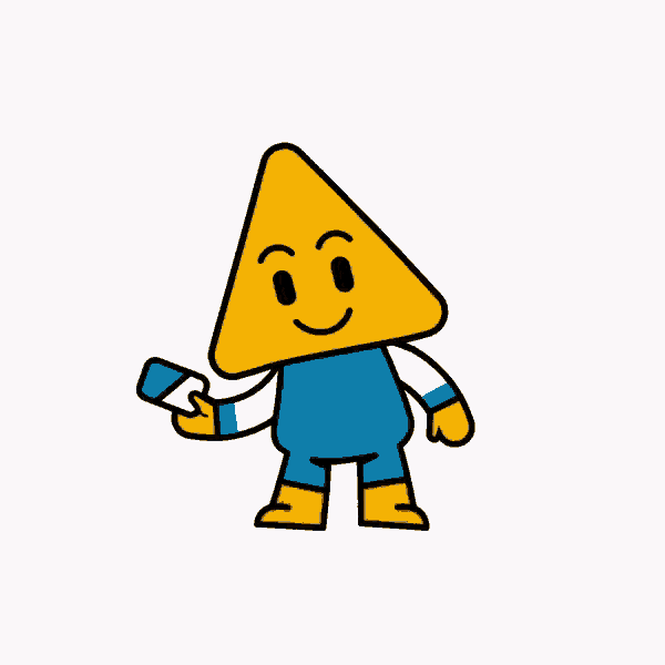 a yellow triangle with a smile on his face is holding a bottle