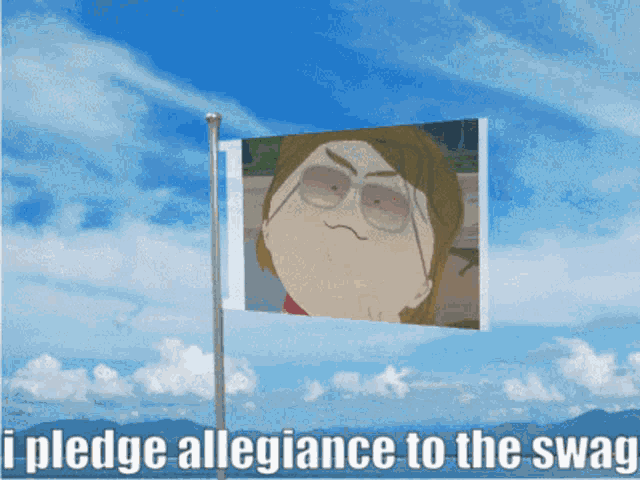 a flag with a picture of a man and the words " i pledge allegiance to the swag " below it