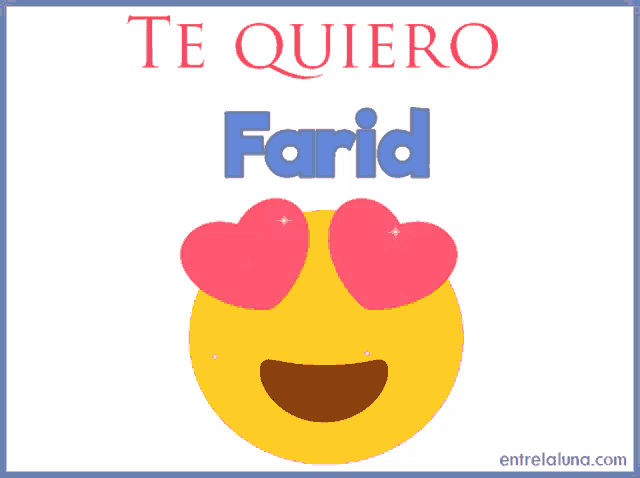 a smiley face with hearts in its eyes and the name farid