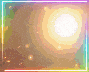 a colorful background with a white circle in the center