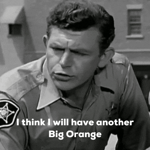 a black and white photo of a police officer with the words i think i will have another big orange below him