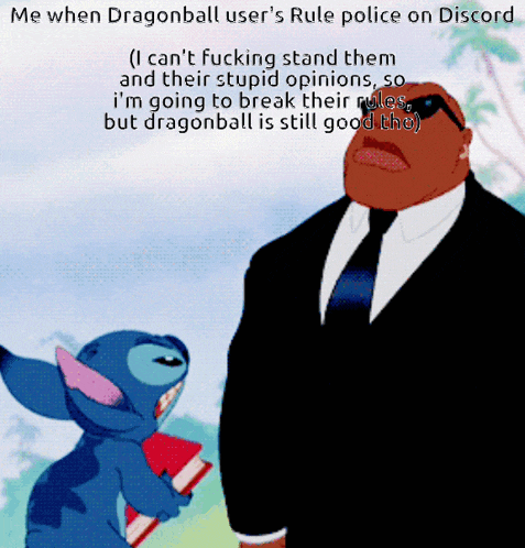 a cartoon of a man in a suit standing next to a stitch