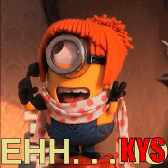 a picture of a minion with a scarf around his neck and the words ehh kys on the bottom