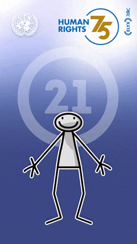 a stick figure is standing in front of a blue background that says human rights