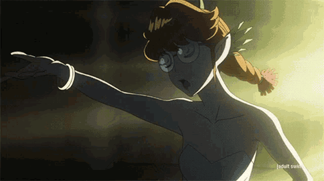 a cartoon of a woman with a flower in her hair and the words adult swim below her