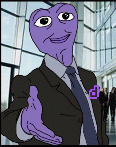 a cartoon of a man in a suit and tie reaching out his hand