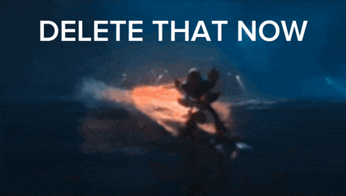 a picture of a cartoon character with the words delete that now