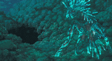 a painting of a glowing plant in the water