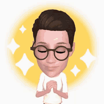 a man wearing glasses and a white shirt is praying with his eyes closed